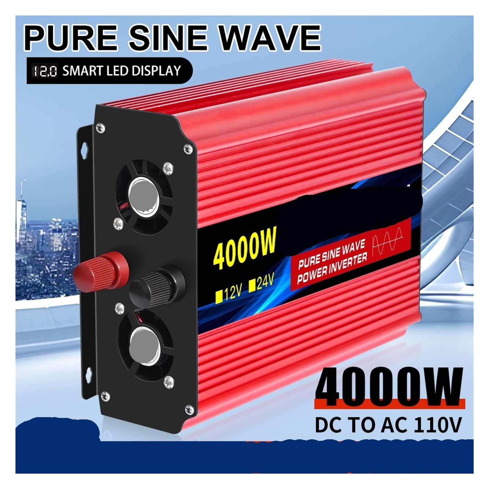 Inversor de Corriente, Inversor de Onda sinusoidal Pura de 12 V CC a 110 V CA, 60 Hz, for Coche, Voltaje de 1000 W a 10 000 W, portátil(Black)