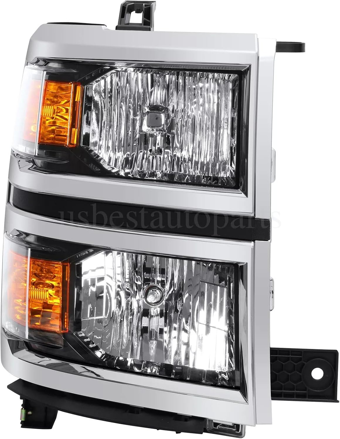 Headlight Assembly Compatible with 2014 2015 Chevy Silverado 1500 Replacement Headlamp Chrome Housing Black Trim