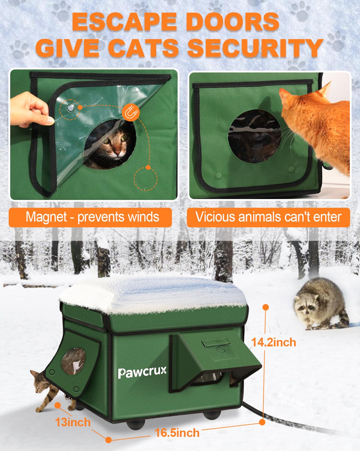 Casetta riscaldata per gatti all'aperto in inverno, cuccia riscaldata per gatti con cuscinetto riscaldante per gatti, impermeabile, isolata e sicura, casa calda per gatti randagi esterni