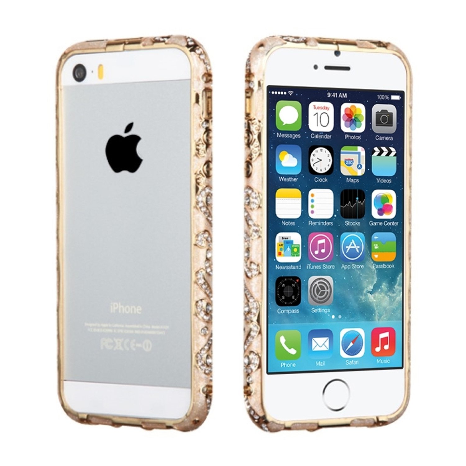 MYBAT Asmyna Diamante Metal Surround Shield for Apple iPhone 5/5S - Retail Packaging - Gold
