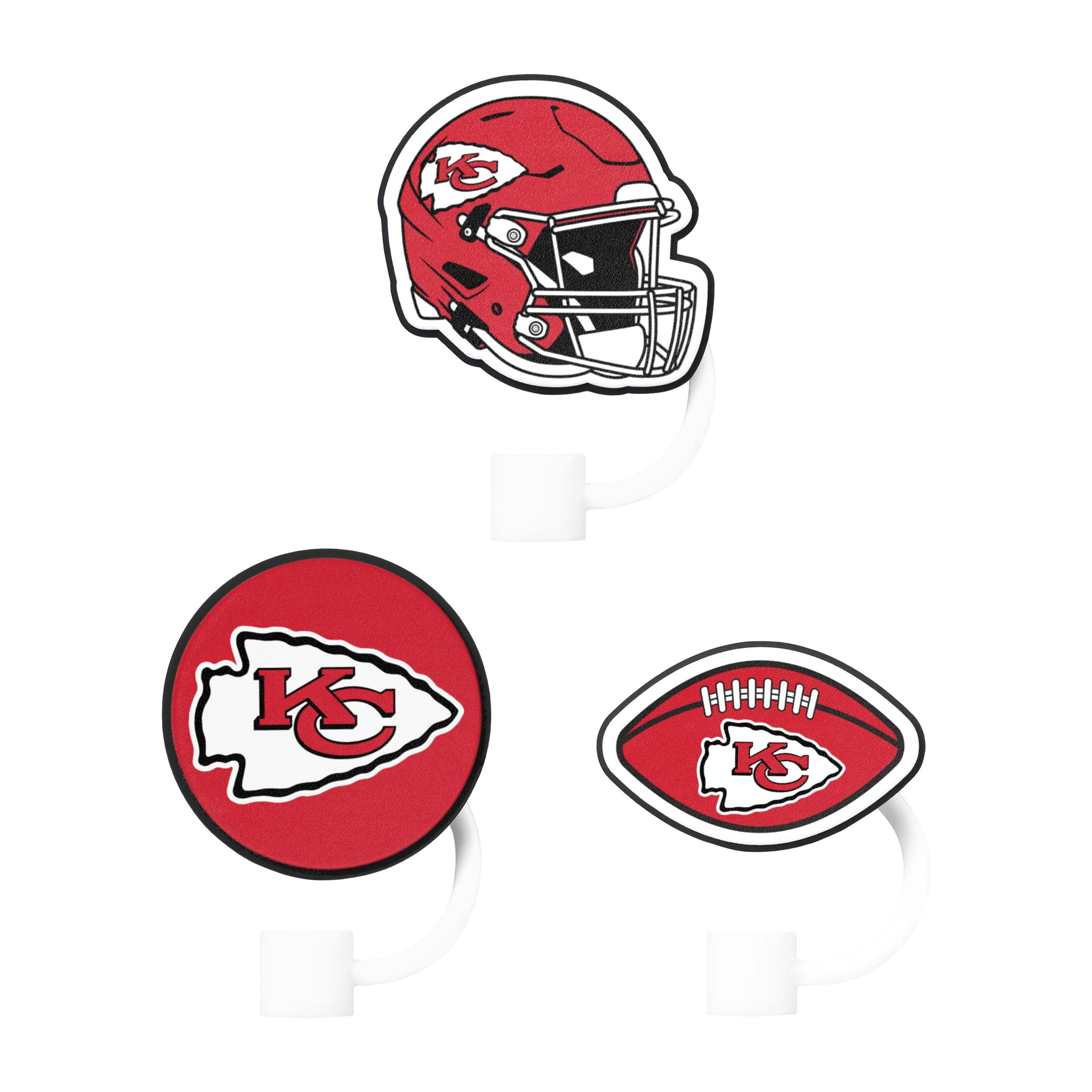 FOCO Kansas City Chiefs NFL 3 Pack Primary Logo Straw Toppers