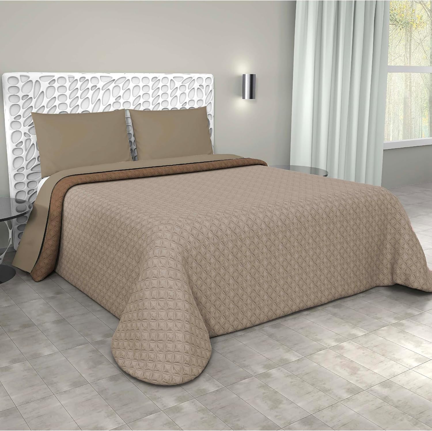 Copriletto Trapuntato Piazza E Mezza - 215x250cm Primavera/estate Tortora - Foto 3