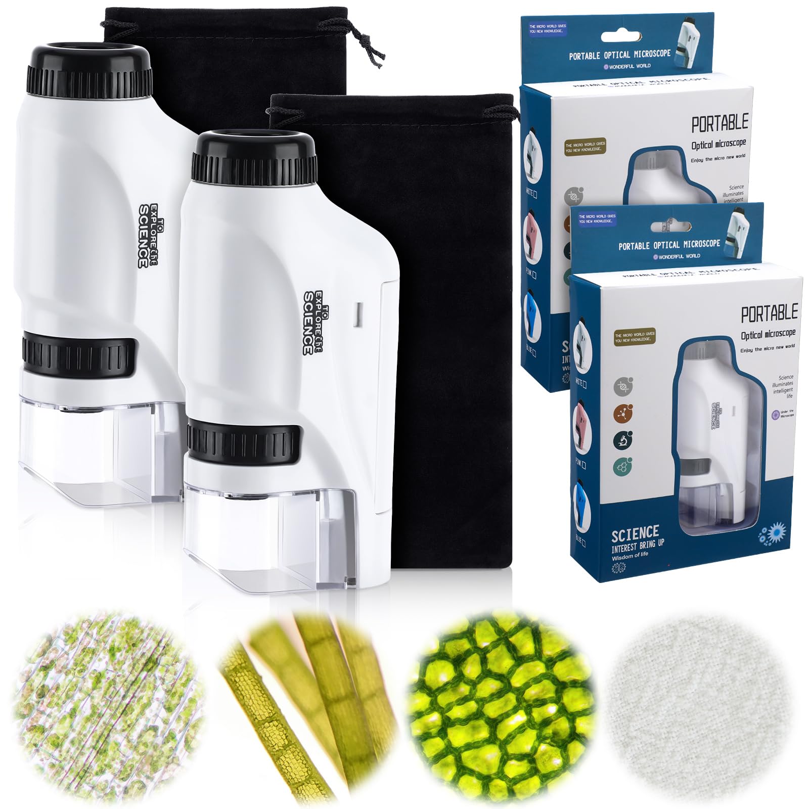 Kanayu Pocket Microscope 60x-120x Power LED Lighted Portable Microscope Handheld Microscope with Black Velvet Pouch for Kids Christmas Stocking Stuffers Child Toddler Learning Education(2 Set)