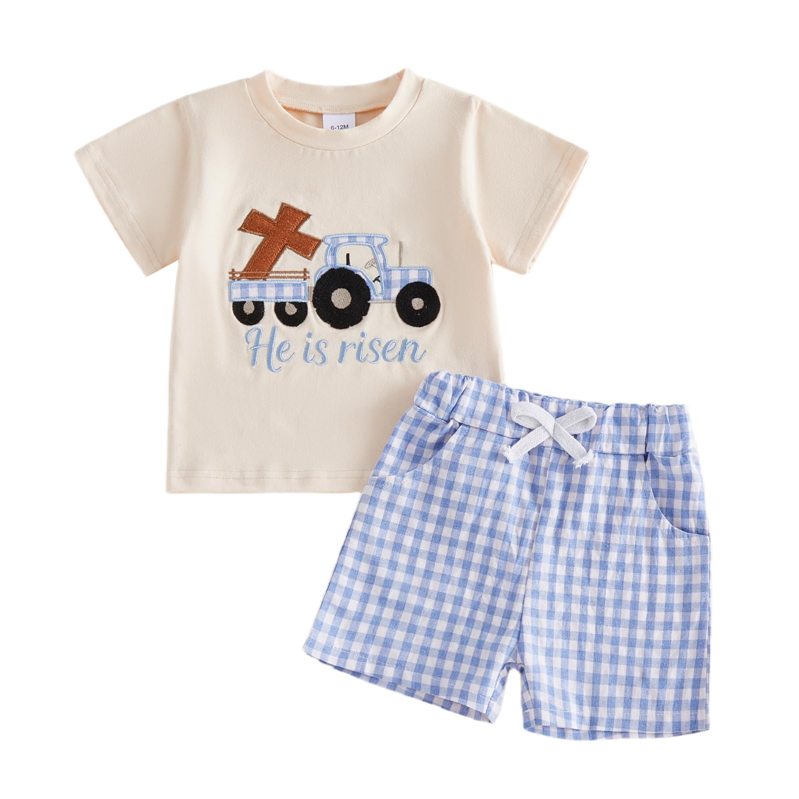 Toddler Baby Boy Easter Outfit Bunny Tractor Embroidery Short Sleeve T-Shirt Tops Shorts Infant Summer Clothes Set