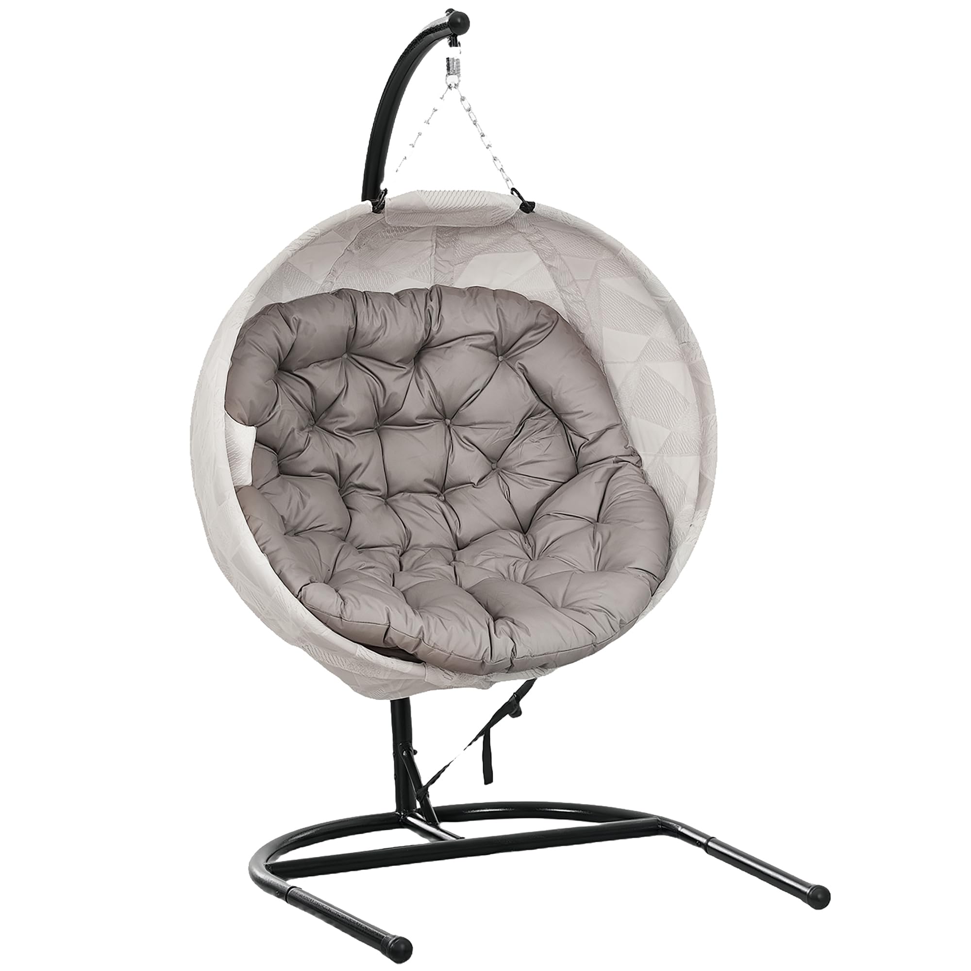 Outsunny Silla Colgante Huevo con Soporte Columpio de Jardín Exterior con Cesta Plegable de Malla Doble Cojín y Portavasos Columpio Colgante para Interior y Exterior Carga 120 kg Arena y Negro