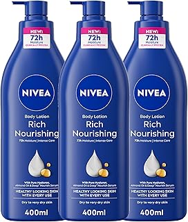 لوشن للجسم للبشرة الجافة الى الجافة للغاية من نيفيا، مغذي غني 5 في 1، عناية كاملة 5 في 1، رطوبة مكثفة 48 ساعة، 3 × 400 مل