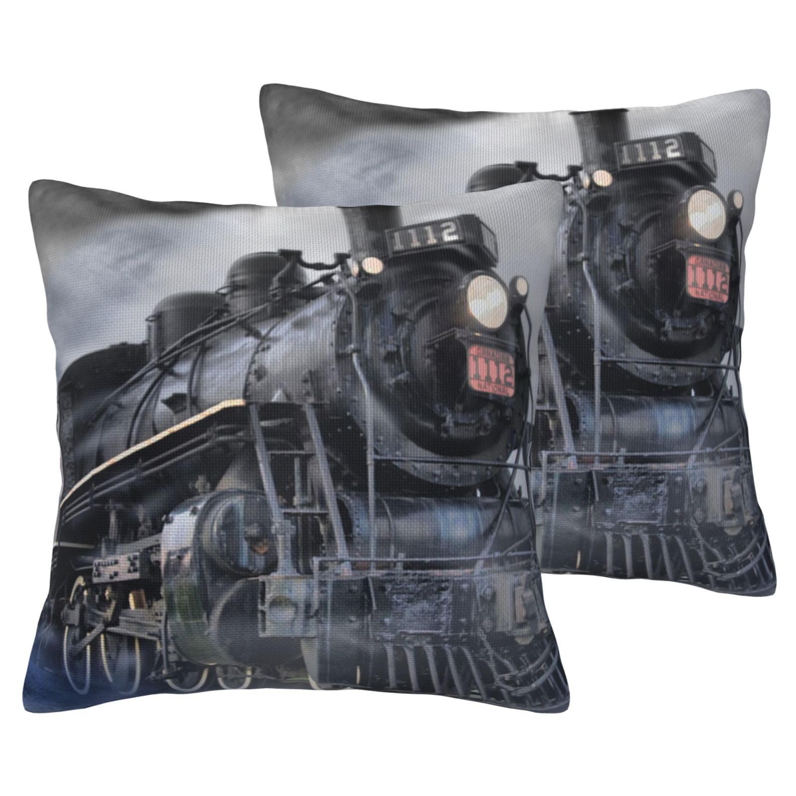Taies d'oreiller motif train en lin imitation pour salon vintage lot de 2