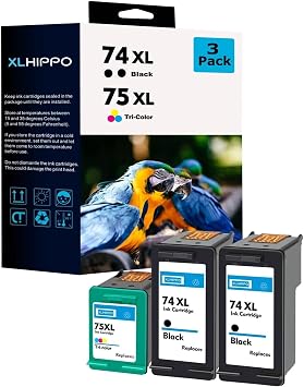74XL 75XL Ink Cartridges Replacement for HP Ink 74 75 combo pack Compatible for PhotoSmart C4480 C4280 C5280 C4400 C4200 C4250 DeskJet D4360 D4260 OfficeJet J5780 J6480 2* 74XL Black /1* 75XL Color