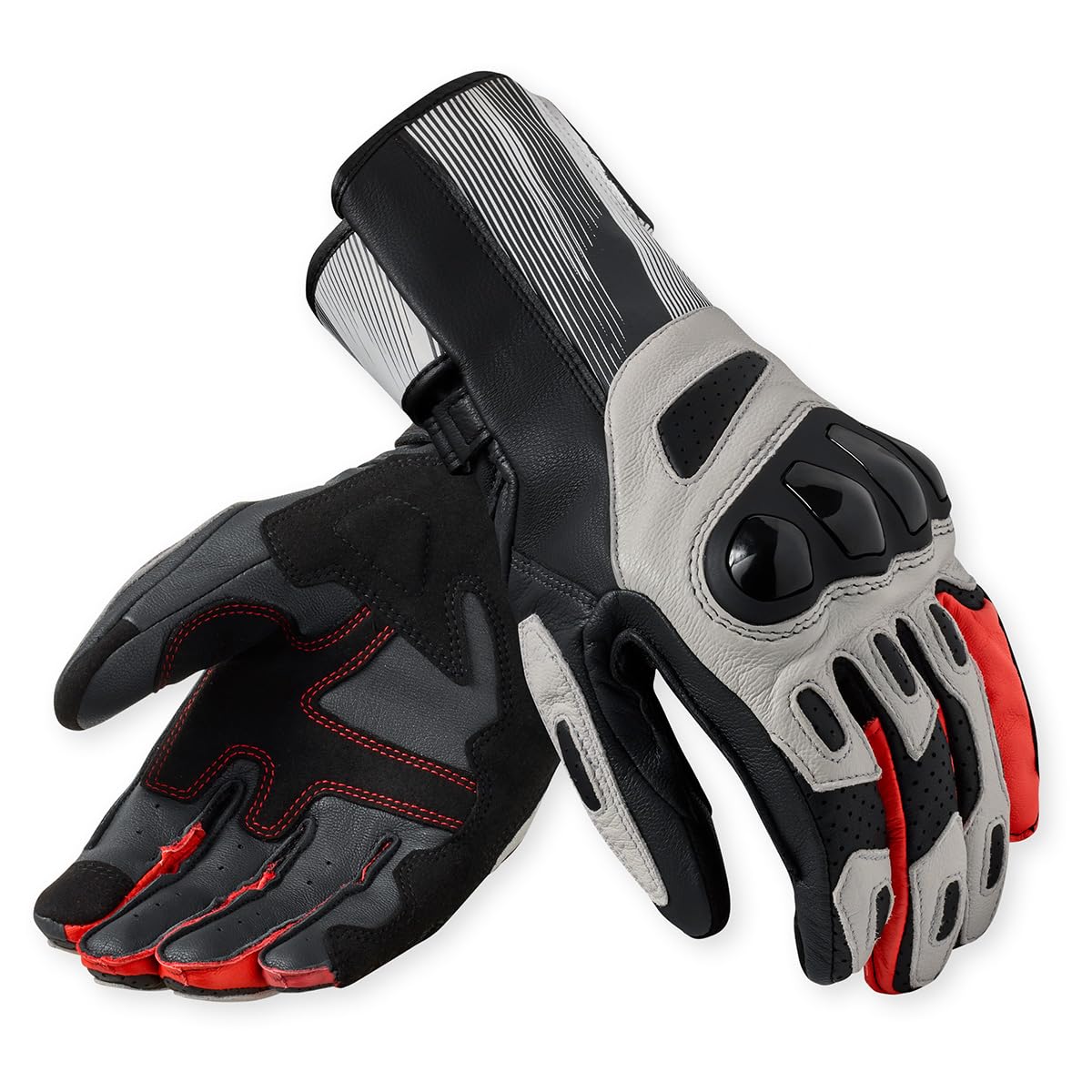 REVIT Mens Metis 2 Race Motorcycle Gloves Light Grey Neon Red - Small