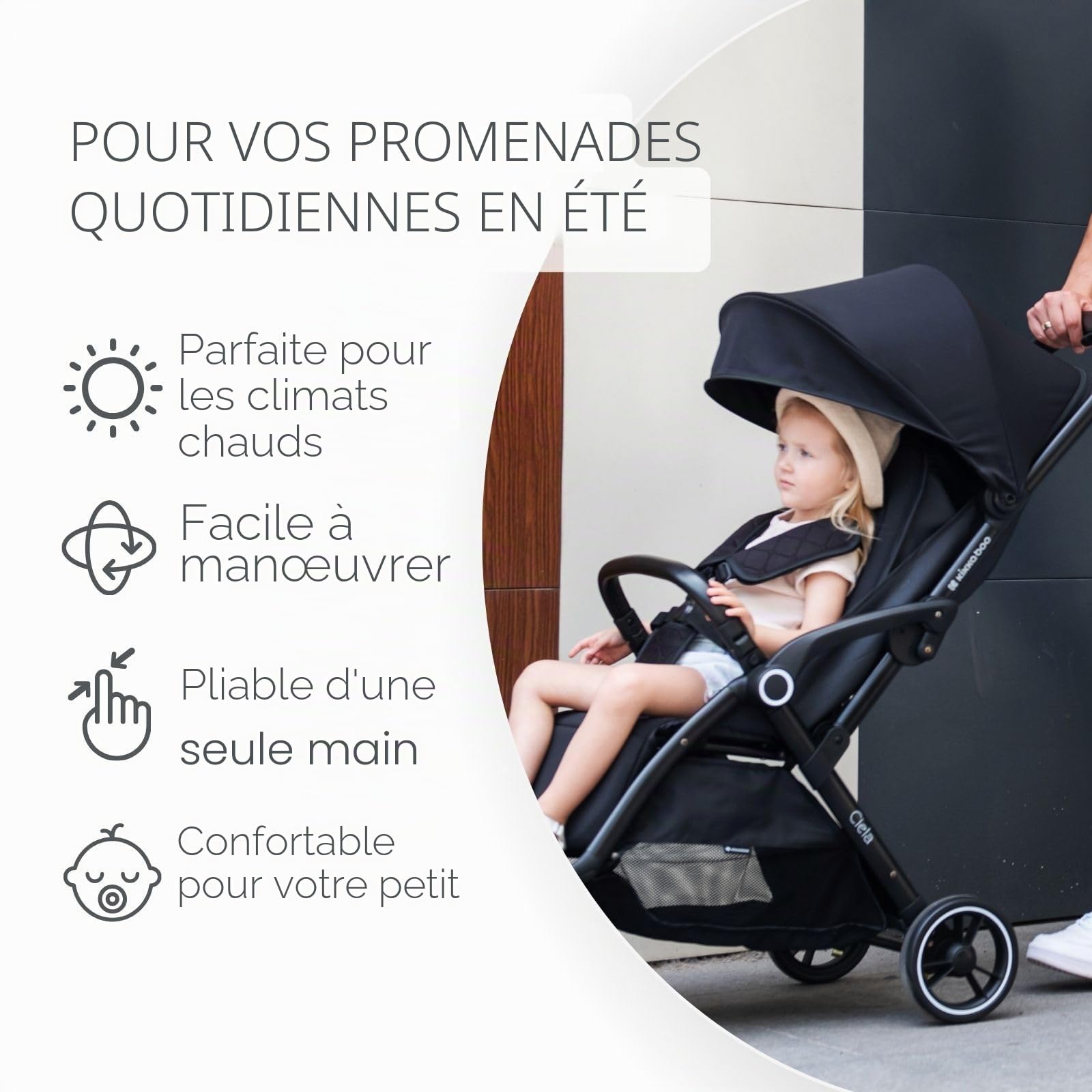 KikkaBoo Poussette Canne Compacte CIELA, Bébé jusqu’à 22 kg, Ultra Légère, Pliage Automatique, Noir