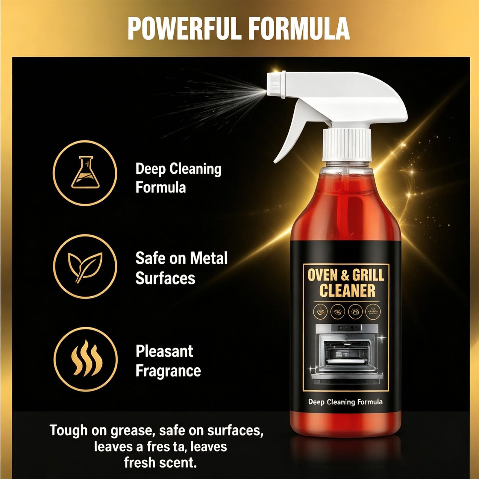 2026 Oven Cleaner Heavy Duty Spray, Oven and Grill Cleaner, Fast-Acting Professional Multi-Surface Kitchen Spray for Microwave, Air Fryer, Ovens, Grills, BBQ (3pcs)