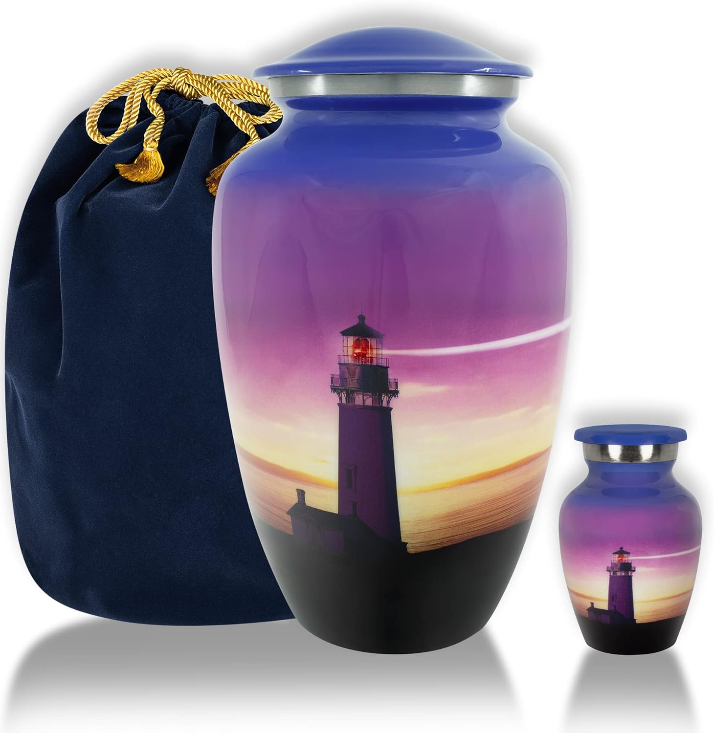 Trupoint Memorials Cremation Urns for Adult - Small Urns for Human Ashes Keepsake, Miniature Urns for Ashes with Velvet Bag, Small Urns for Human Ashes Adult Female & Male, Lighthouse.