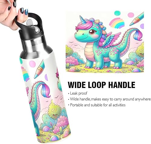 Miniatura 4 de Botella de agua deportiva sin BPA con popote de 20 onzas, botella de agua aislada de acero inoxidable con popote para gimnasio, viajes al aire