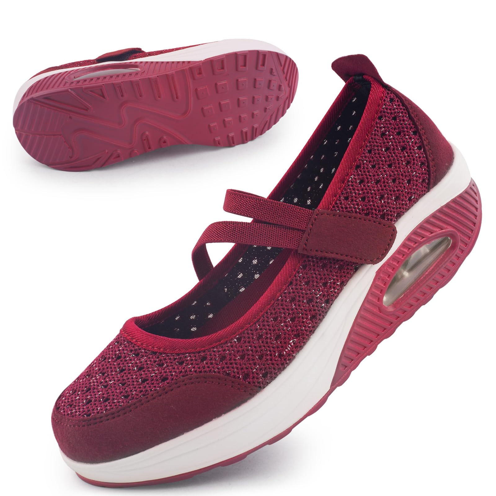 Git-up Damen Walking Schuhe mit Klettverschluss Atmungsaktives Vermascht Krankenschwester Schuhe Leichtes Memory Schaum Luftkissen Sneaker