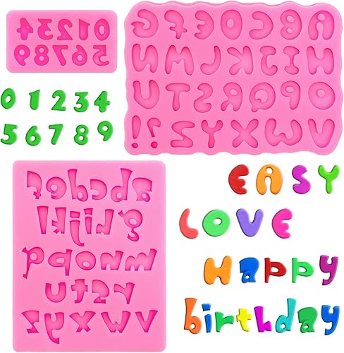 Moldes de silicona para letras y números, 3 piezas de moldes pequeños de chocolate para fondant, alfabeto, números 0-9, decoración para cumpleaños,