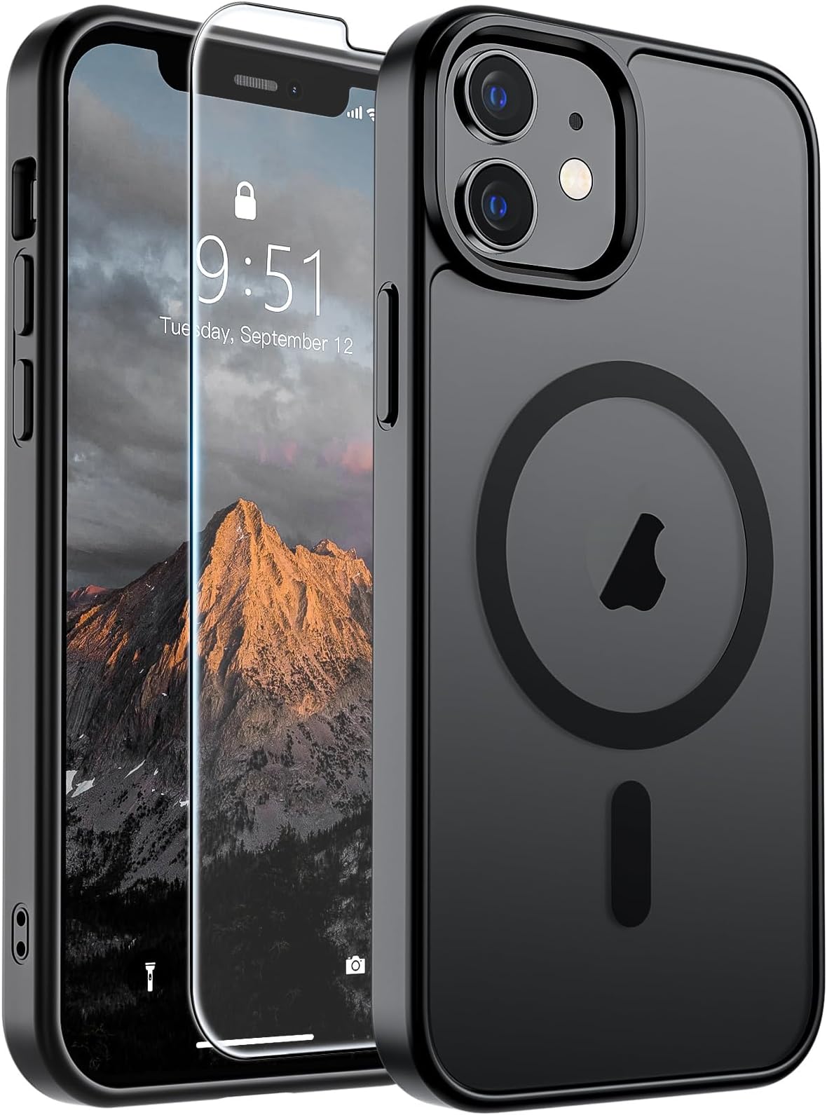 SUPFINE Magnetic for iPhone 12 Mini Case & iPhone 13 Mini Case (Compatible with MagSafe) (Military Grade Drop Protection) Slim Translucent Matte Shockproof Phone Cover,Black