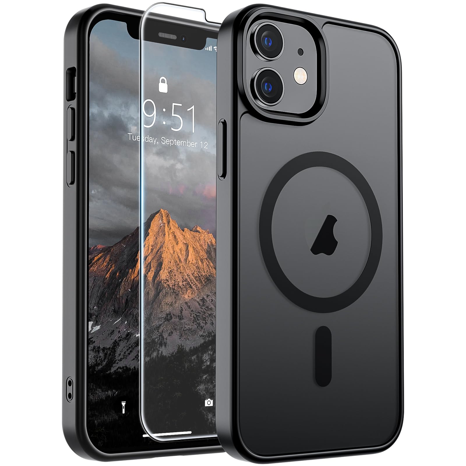 SUPFINE Magnetic for iPhone 12 Mini Case/iPhone 13 Mini Case Black | With Screen Protector, Translucent Matte, Compatible with MagSafe, Military Grade Drop Proof, Rugged Shockproof Protective