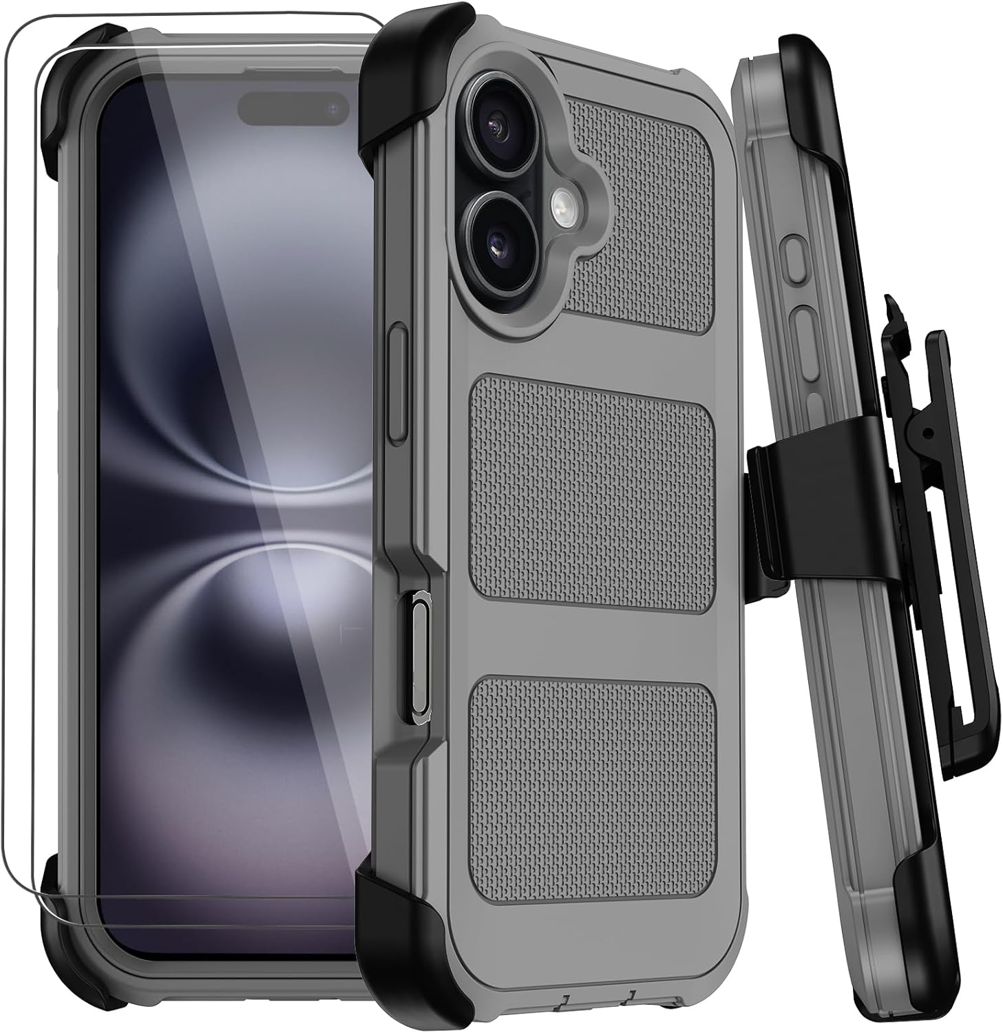 Wedall for iPhone 16 Plus Case with Belt Clip Holster,Anti-Drop Shockproof Bumper Phone Cases with 2X Screen Protectors & Kickstand,Rugged Heavy Duty Military Grade Protective Defender Cover (Black)