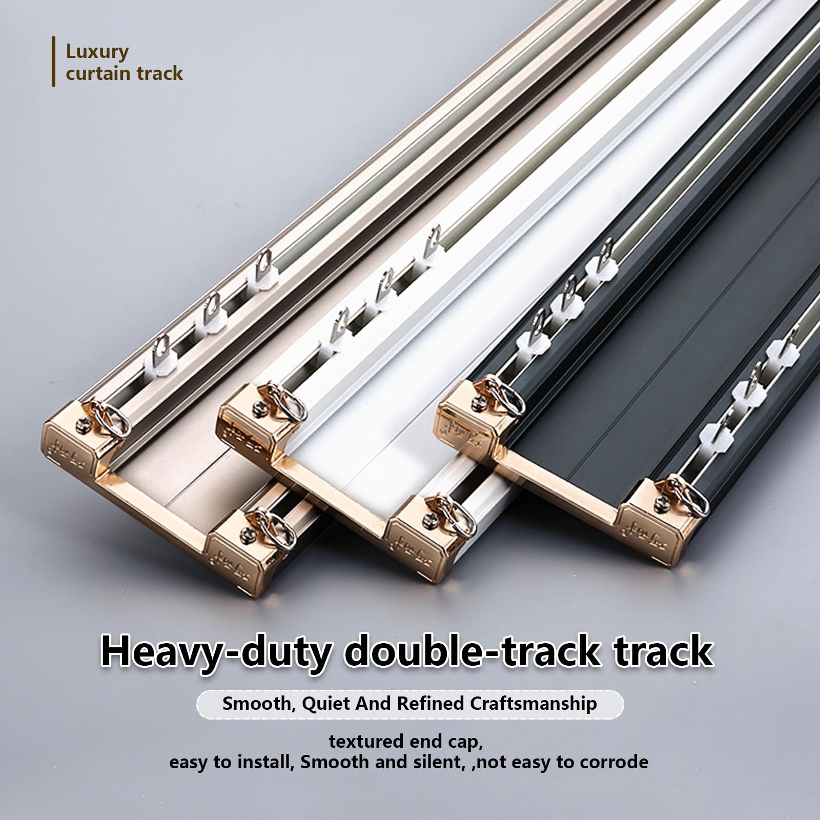 Rail de Rideau Double Robuste en Aluminium pour Montage au Plafond, pour Bureau, Chambre à Coucher, Salon (Gris, 220 cm/7,2 pi (2 x 110 cm))