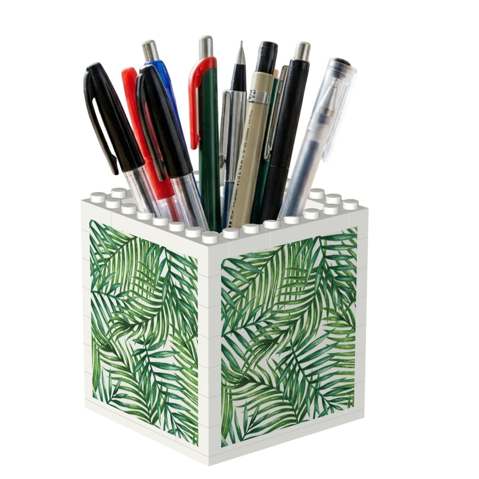 Poadnly Tropical Palm Tree Leaves Printed, Pen Pot Pencil Holder for Office Home School, Compact Desk Organiser for Office Stationery