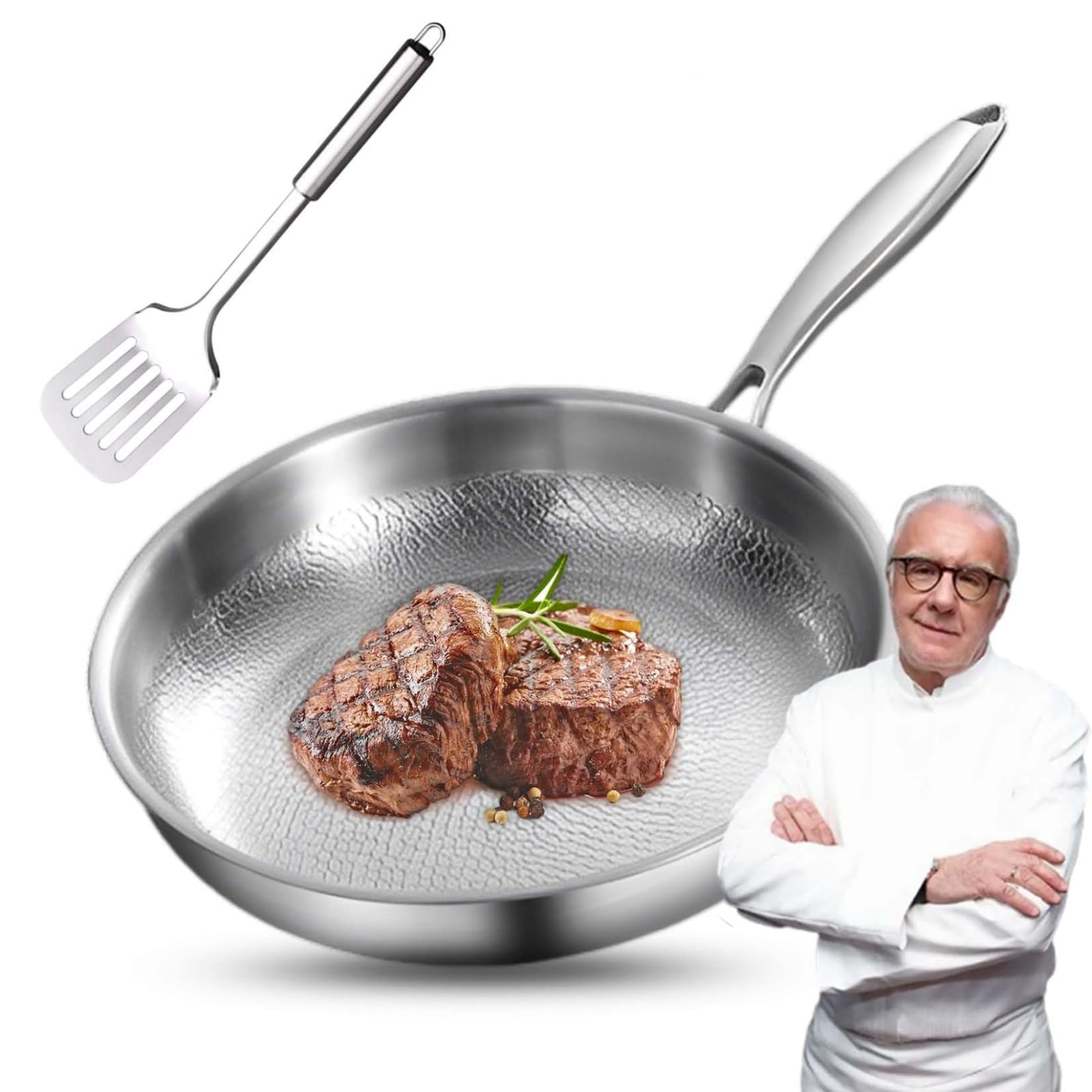 Titanium frying pan, Non-stick hammered wok titanium pan, multifunctional pots and pans set, for Any Stovetop (NO Lid,30cm)