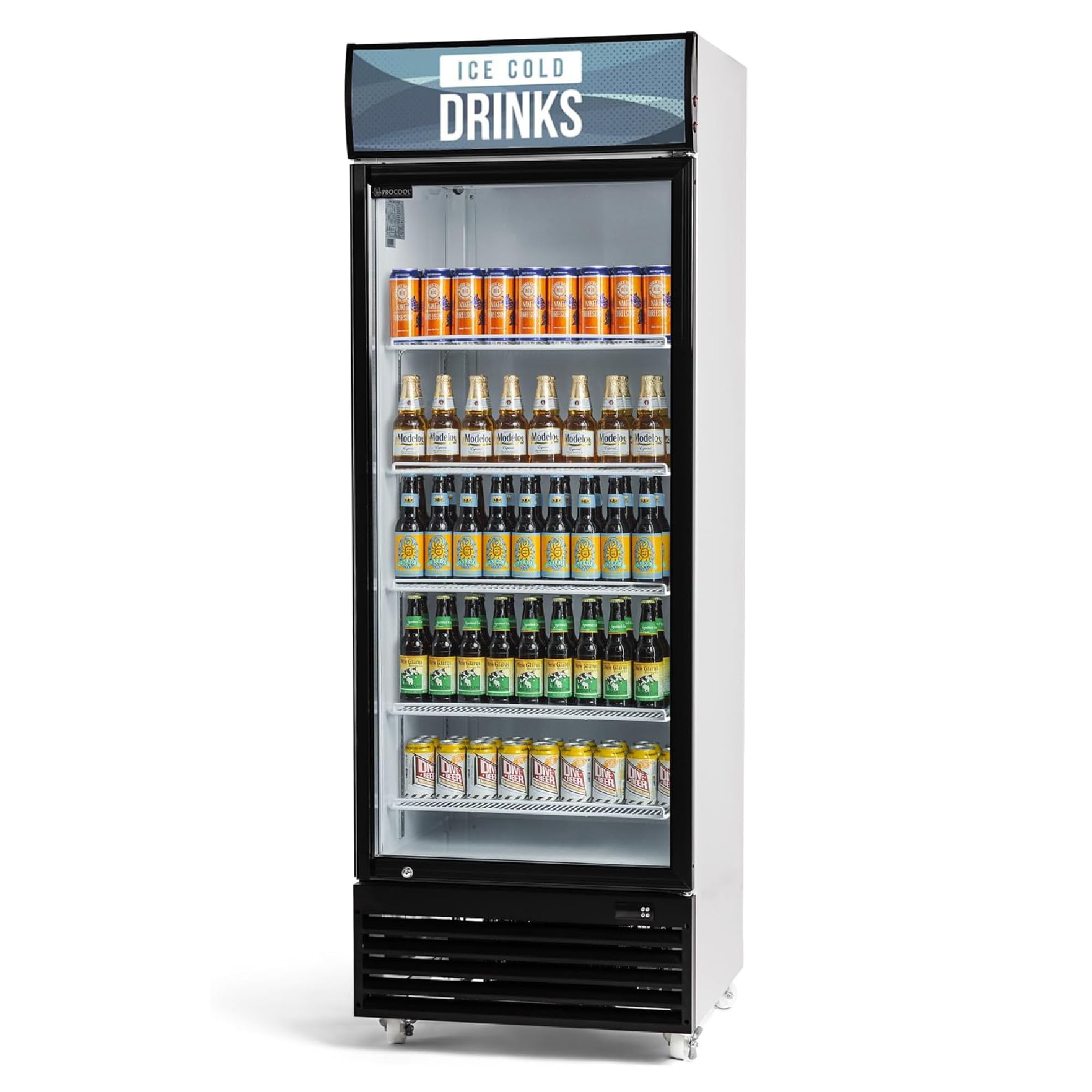 Procool White Display Refrigerator, 19.4 CuFt, 1 Door, Ice Cold Drinks Sign