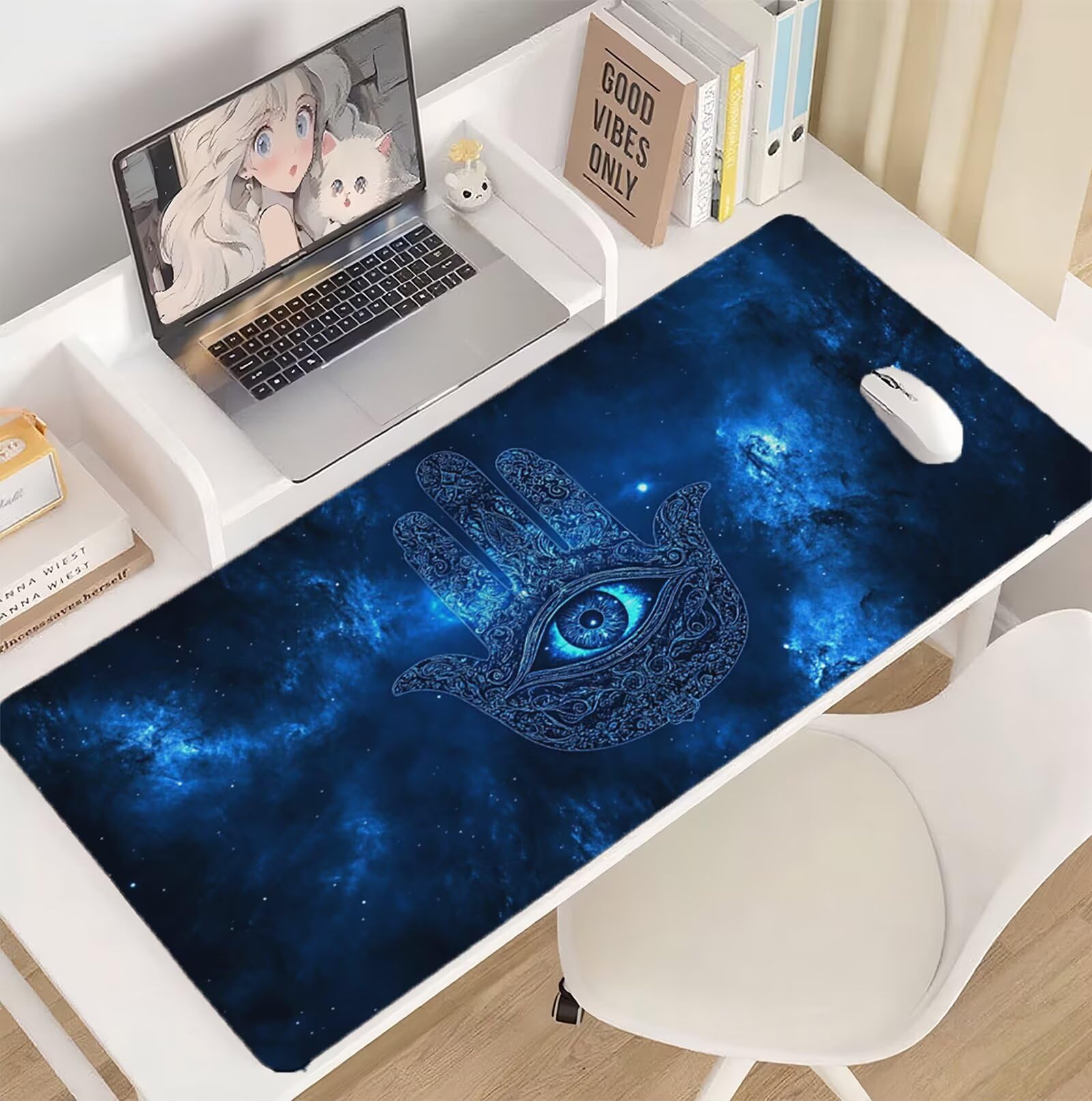 Niebieska podkładka pod mysz 1200 x 600 mm podkładka pod mysz oko duża japońska podkładka pod mysz antypoślizgowa gumowa podstawa powierzchnia ze szwami na krawędziach mata biurowa do komputera