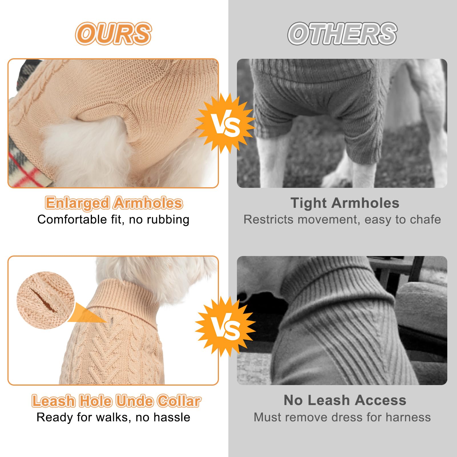 BEAUTYZOO Hundepullover für Mädchen, Zopfmuster, Hundepullover für kleine Hunde und Mädchen – Rollkragenpullover mit kariertem Rock und Fliege, warmes Hunde-Strickkleid für kaltes Wetter, Winter