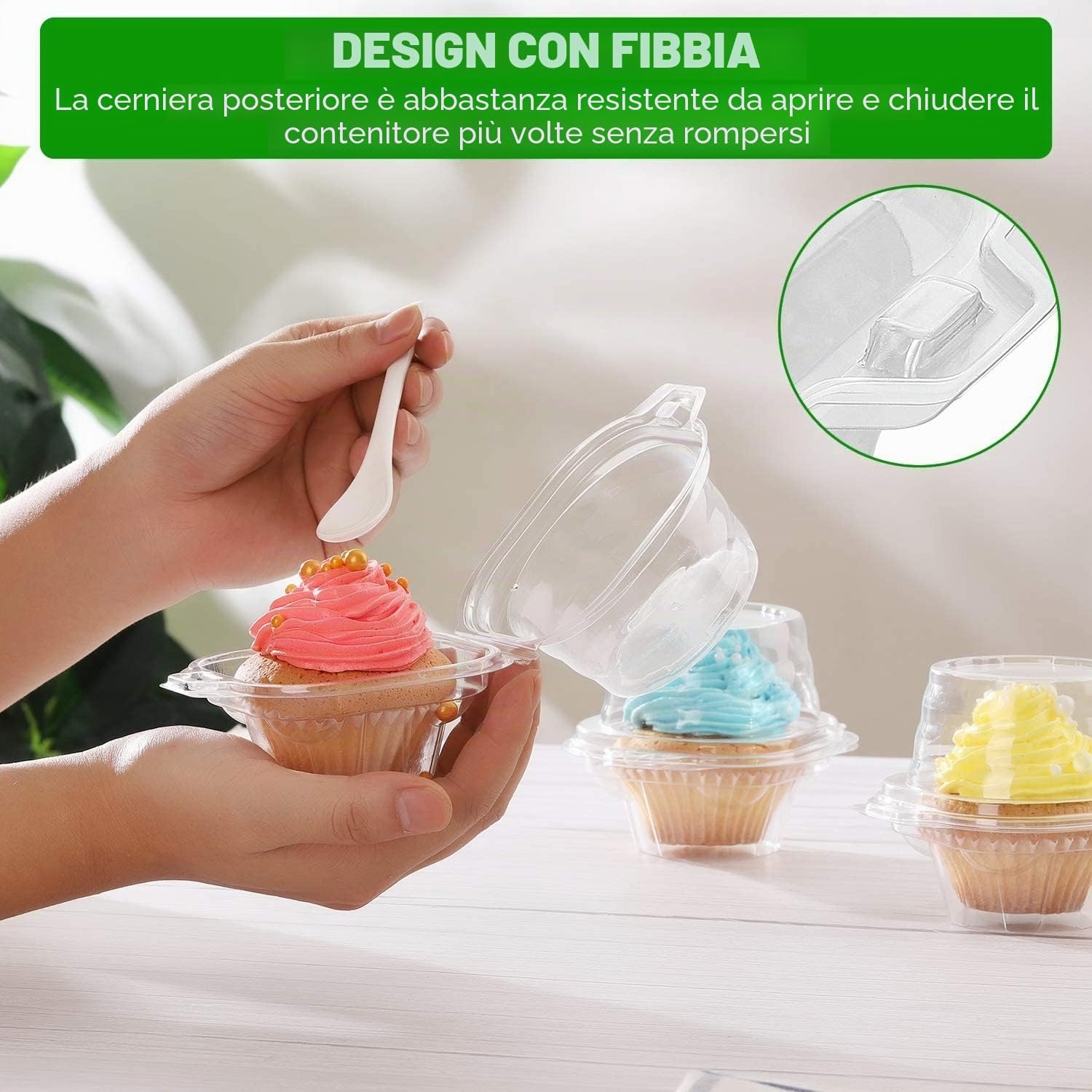 LATERN 60 Pezzi Scatole Trasparenti per Cupcake, 11cm Scatole per Cupcake in Plastica Individuali Porta Cupcake Singolo a Cupola Alta Contenitore per Alimenti Incernierato con Coperchi