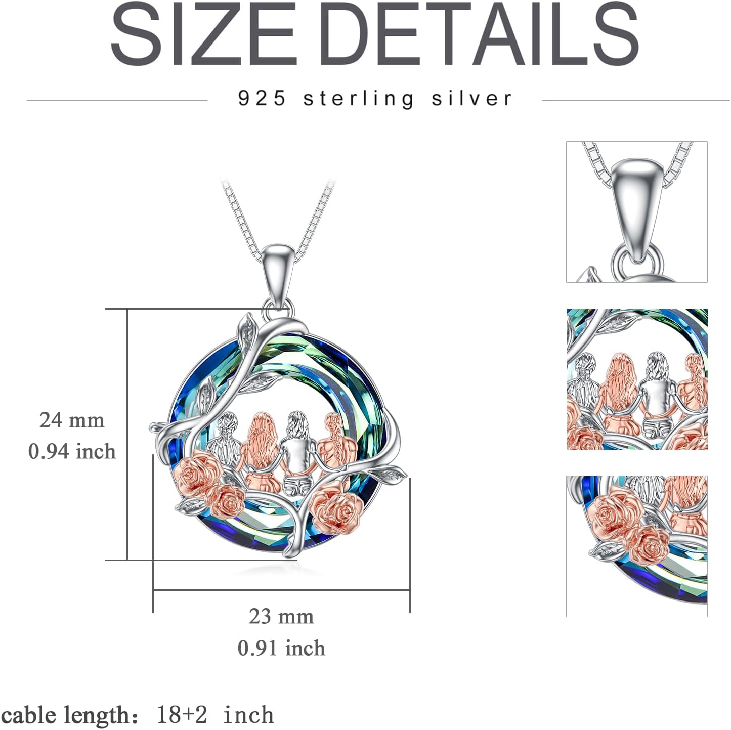 TOUPOP Sisters Gifts from Sister Necklace Sterling Silver Rose Flower with Crystal Jewelry Valentines Day Birthday Gifts for Women Best Friend Friendship - Image 6