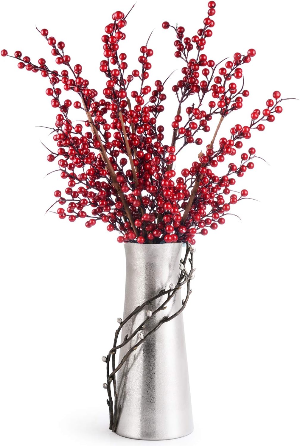 DearHouse 4 Pack Artificial Red Berry Stems Holly Christmas Berries for Festival Holiday Crafts and Home Decor, 26 Inches Burgundy Berry Floral Christmas Tree Decorations