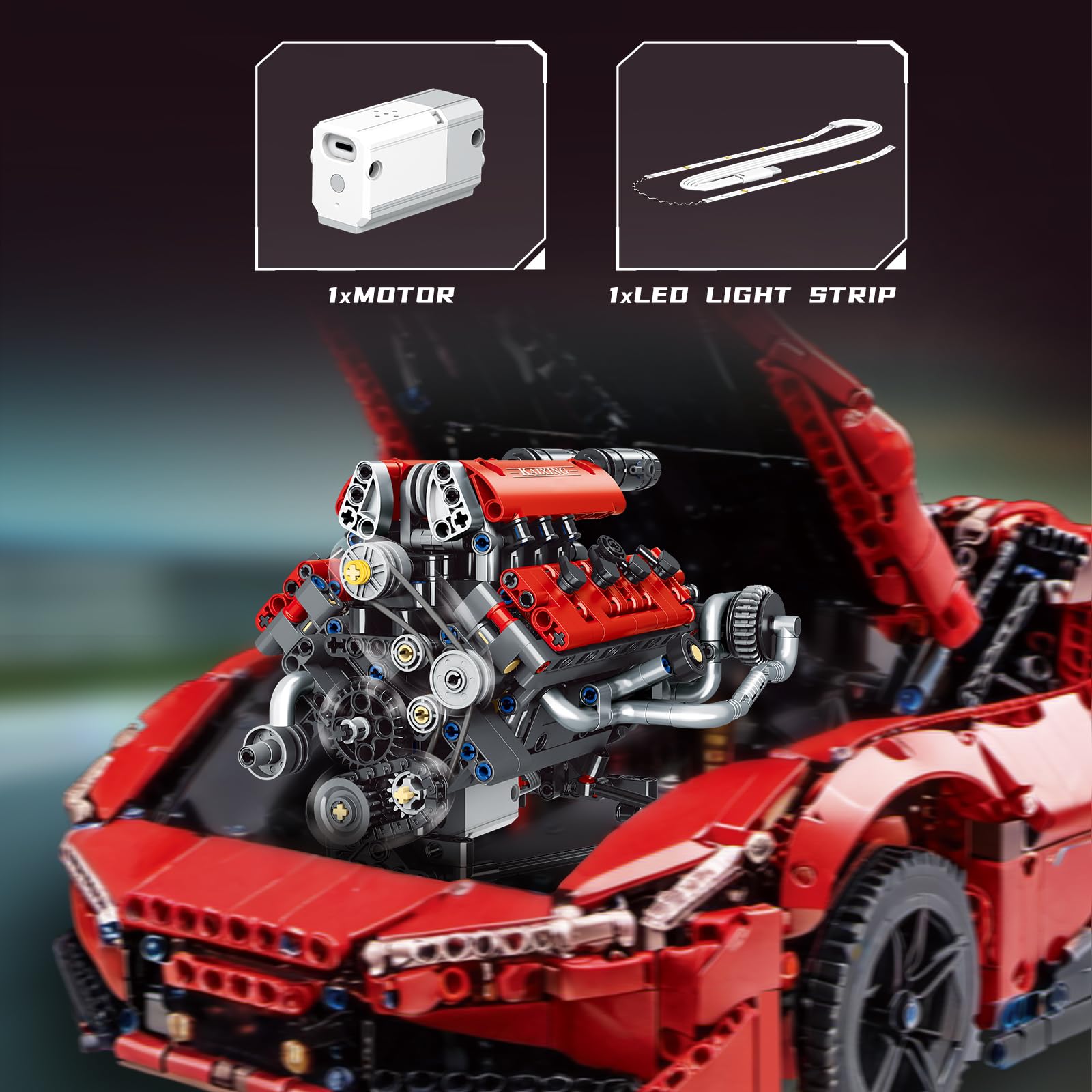 V8 Kit Motore Blocchi di Costruzione, Modello di motore V8 che funziona giocattolo, con Motore e Controllo APP, giocattolo regalo da collezione per ragazzi e ragazze Ventilatori supercar (C)