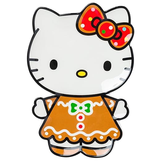 Silver Buffalo Sanrio Hello Kitty Christmas Holiday Gingerbread Sculpted Ceramic Trinket Tray Decorative Plate