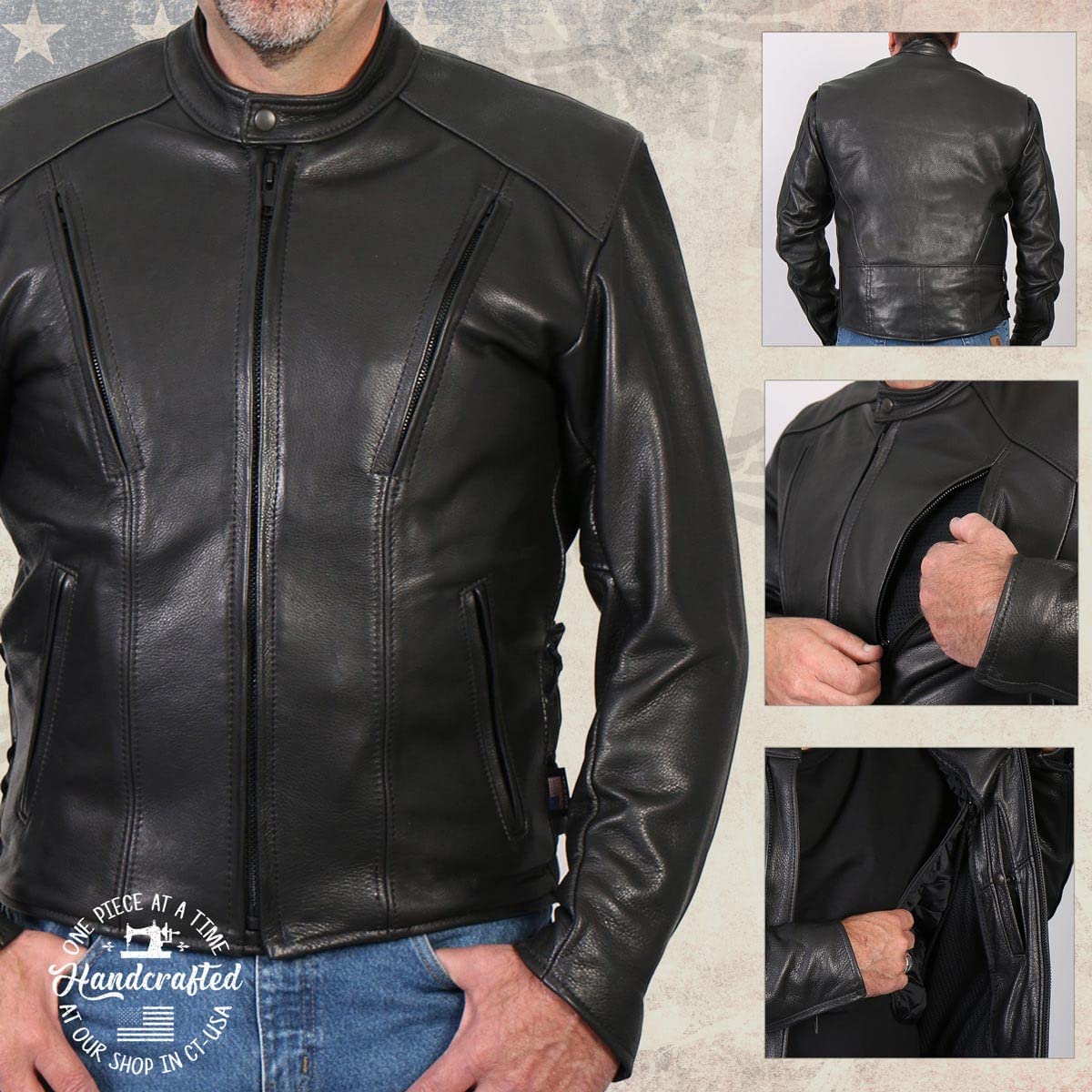 Milwaukee Leather USA MADE MLJKM5002 Mens Black Air Stream Vented Premium Leather Motorcycle Jacket with Side Laces — view 2