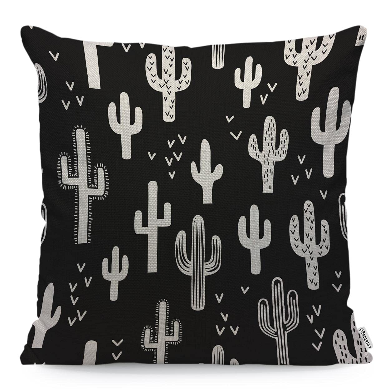 WONDERTIFY Cactus Cushion Cover Fun Western Cactus Pillowcases for Men Women, Pillow Cover Living Room Farmhouse Black White 45X45 Cm