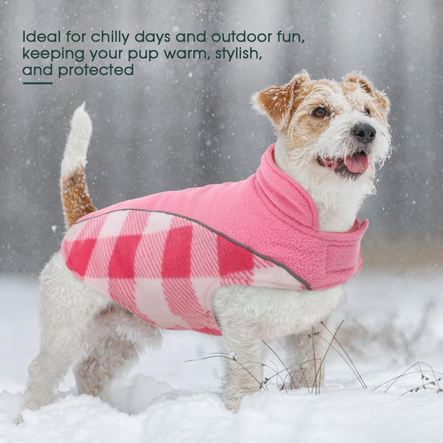 Kuoser Dog Winter Coat, Reversible Waterproof Dog Jacket with Reflective Strip, Warm Dogs Fleece Vest Adjustable Doggy Cold Weather Clothes Plaid Christmas Outfit Pet Apparel for Small Dogs, Pink XS - Image 5