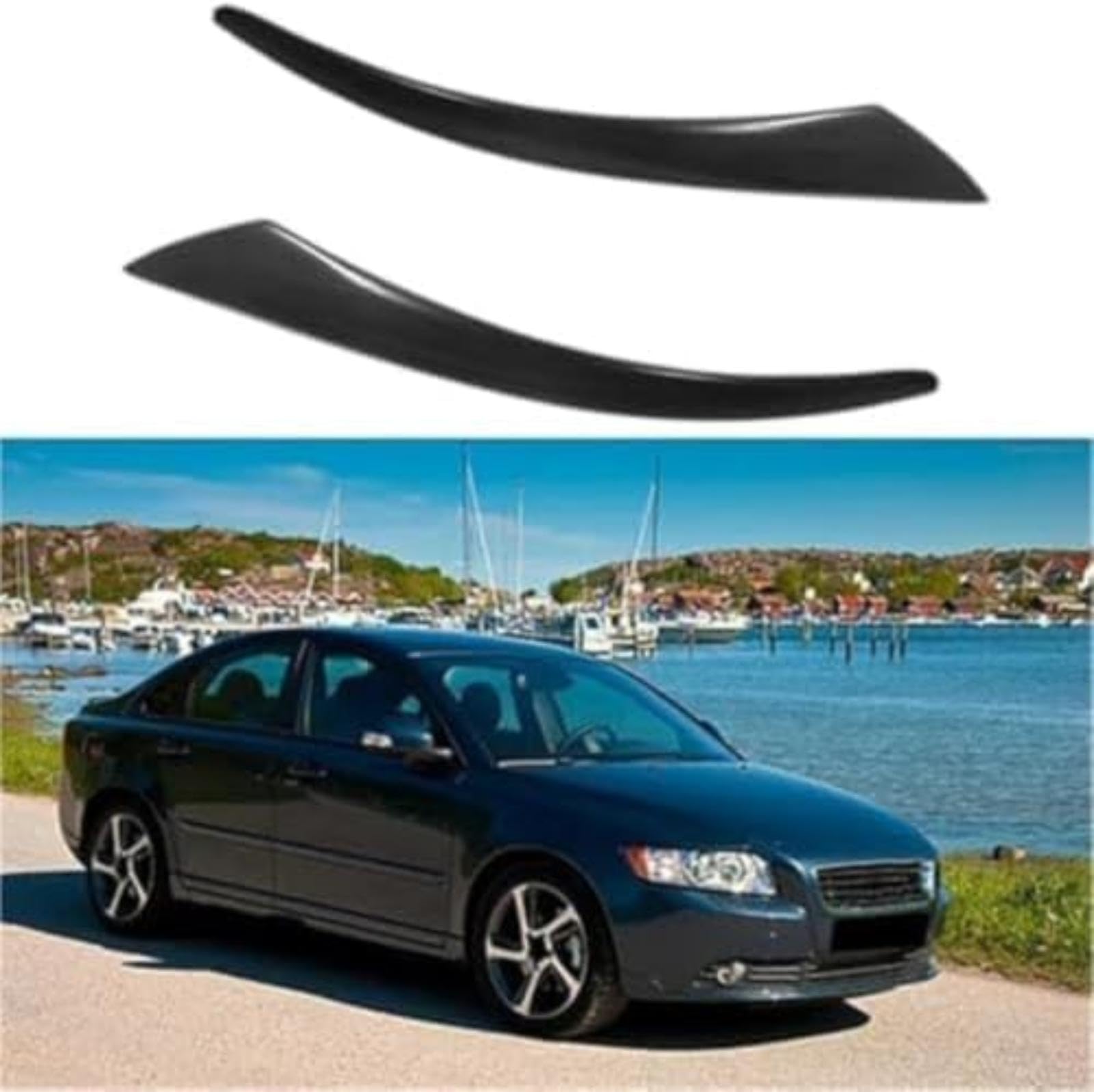 Listwa ozdobna reflektorów, dla Volvo S40 V50 2004–2010, 2012 – czarna listwa ozdobna reflektorów, element dekoracyjny, naklejka na przednią część reflektorów Stylizacja przedniej listwy