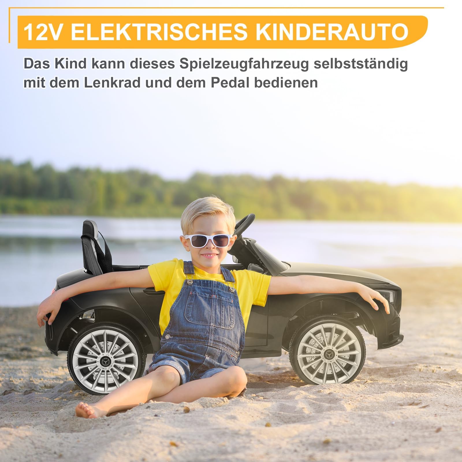LALAHO Auto elettrica per bambini Mercedes CLS 350 12 V (Nero) | Doppi Motori, Telecomando 2.4 GHz, MP3, Sospensioni, Auto Elettrica per Bambini 3-5 Ann