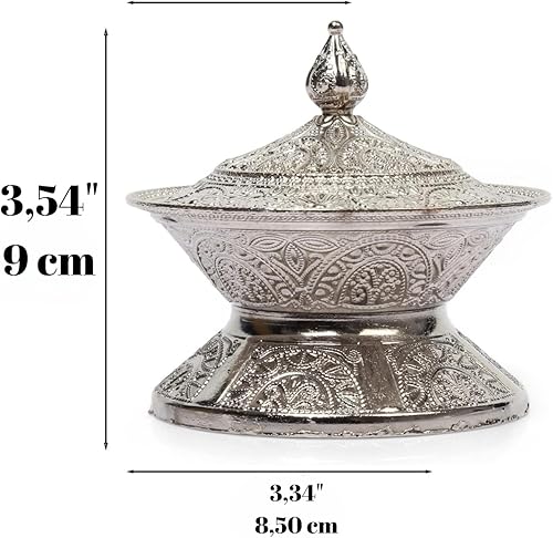 Miniatura 2 de Alisveristime Azucarero tradicional otomano turco hecho a mano con tapa (diámetro 3.34 pulgadas, longitud 3.54 pulgadas), motivos intrincados, ideal