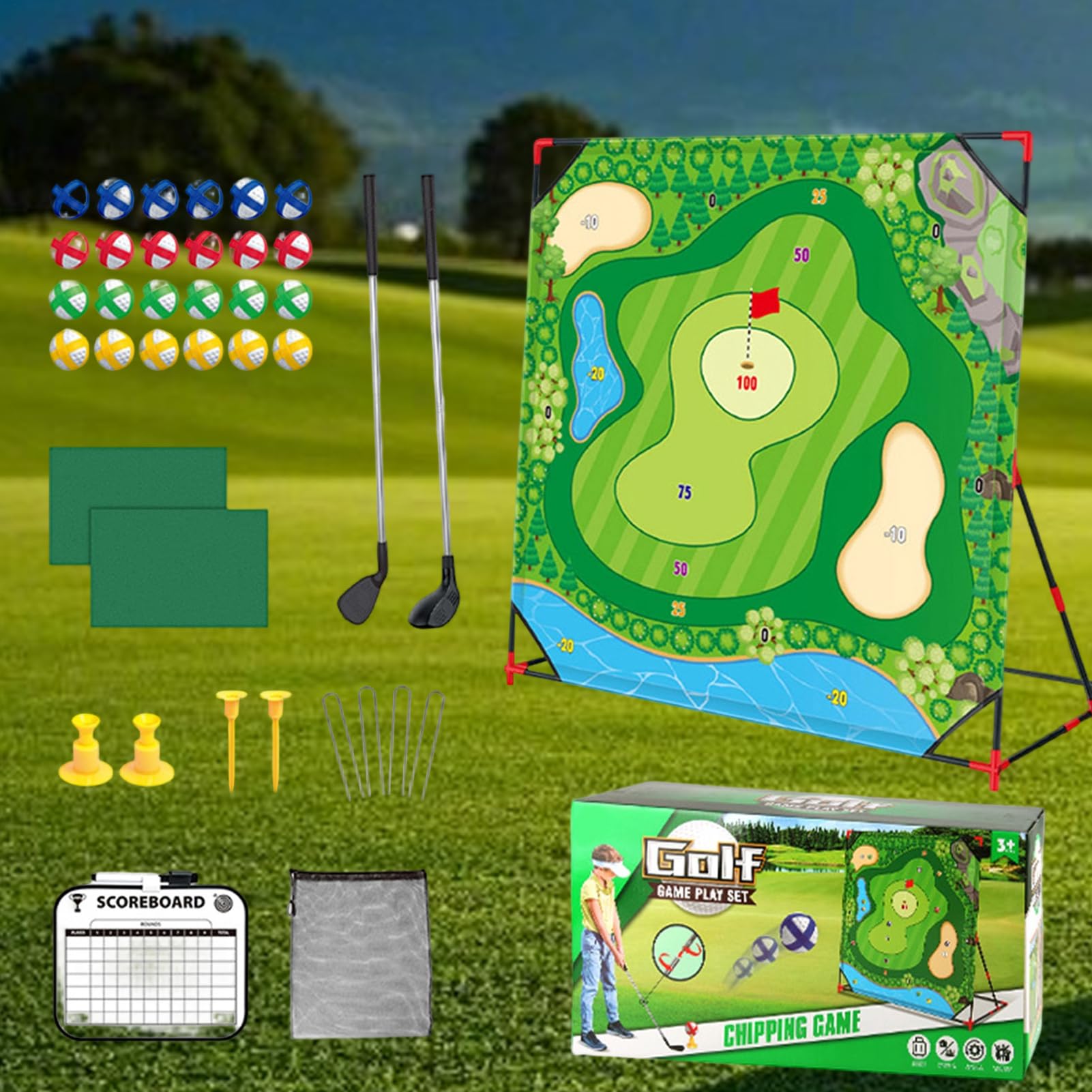 di Chip per Interni Tappetino Interattivo 137x137 cm per Allenamento | 24 Palline di Golf da Interno con Supporto Attività Sportive Indoor/Outdoor per Adulti e Famiglie