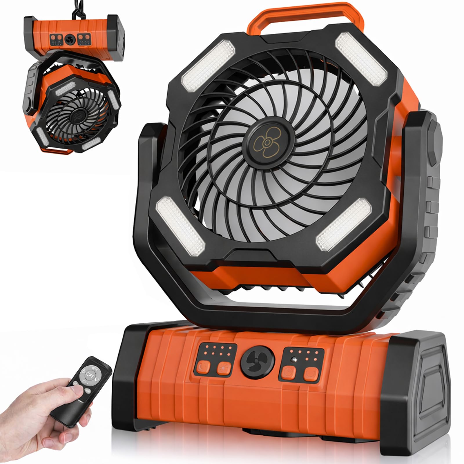 Portable Fan Rechargeable - 20000mAh Battery Powered Fan with LED Lantern Portable Outdoor Tent Fans with Remote Hook