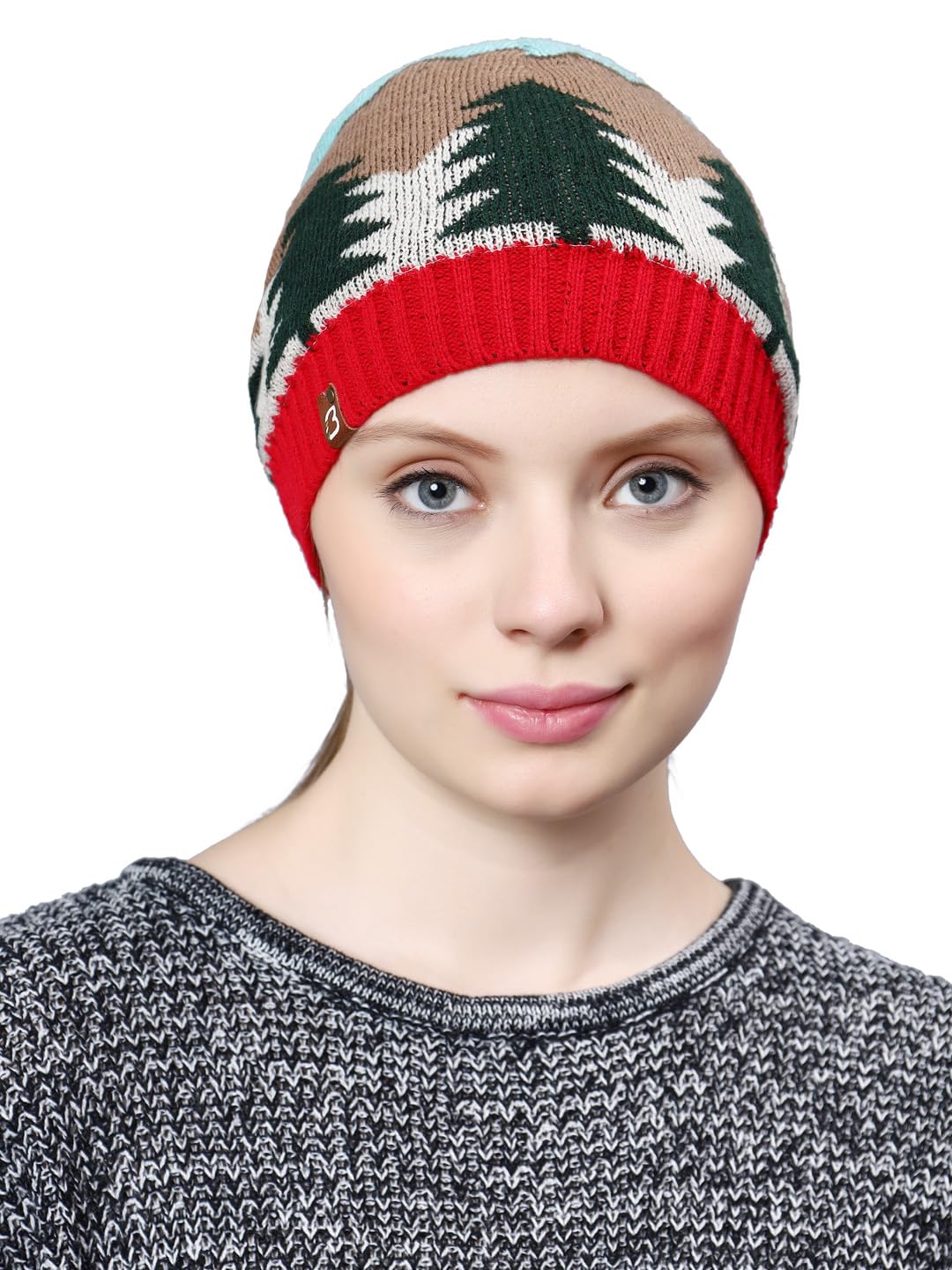 Women Woolen Knitted Warm Christmas Pattern Beanie Cap, Thermal with Fur Lining (Multi Color)-image-16