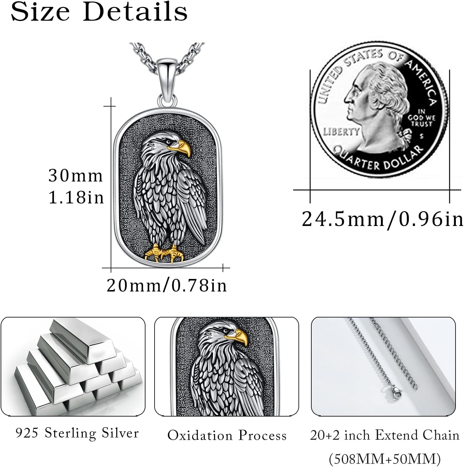 CUOKA MIRACLE Eagles Necklace S925 Sterling Silver Eagle Necklace For Men Eagles Jewelry Gifts For Men Women - Image 4