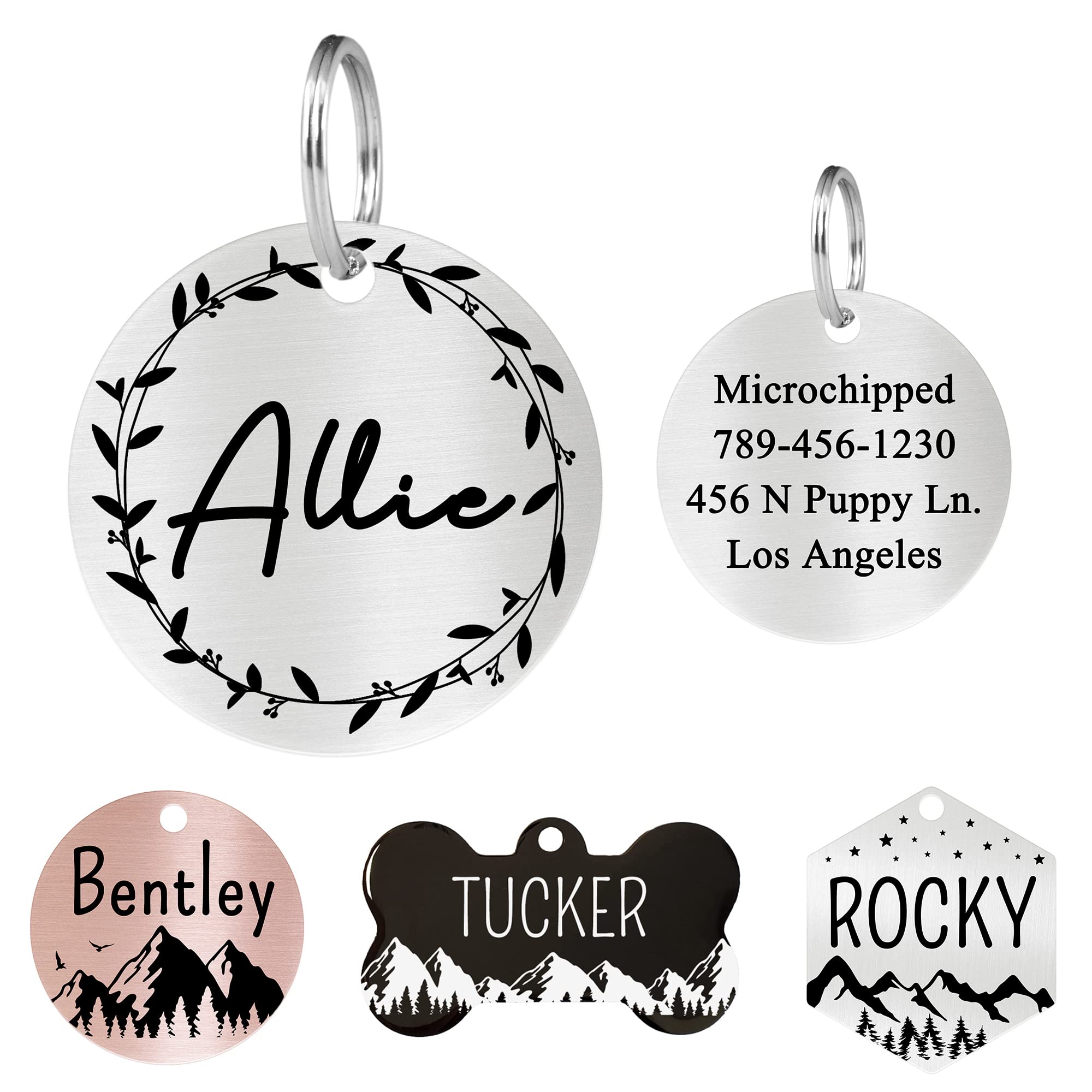 Ultra Joys Stainless Steel Pet ID Tag Dog Name Tags Personalized Front and Back Engraving, Customized Dog Tags and Cat Tag, Optional Engraved on Both