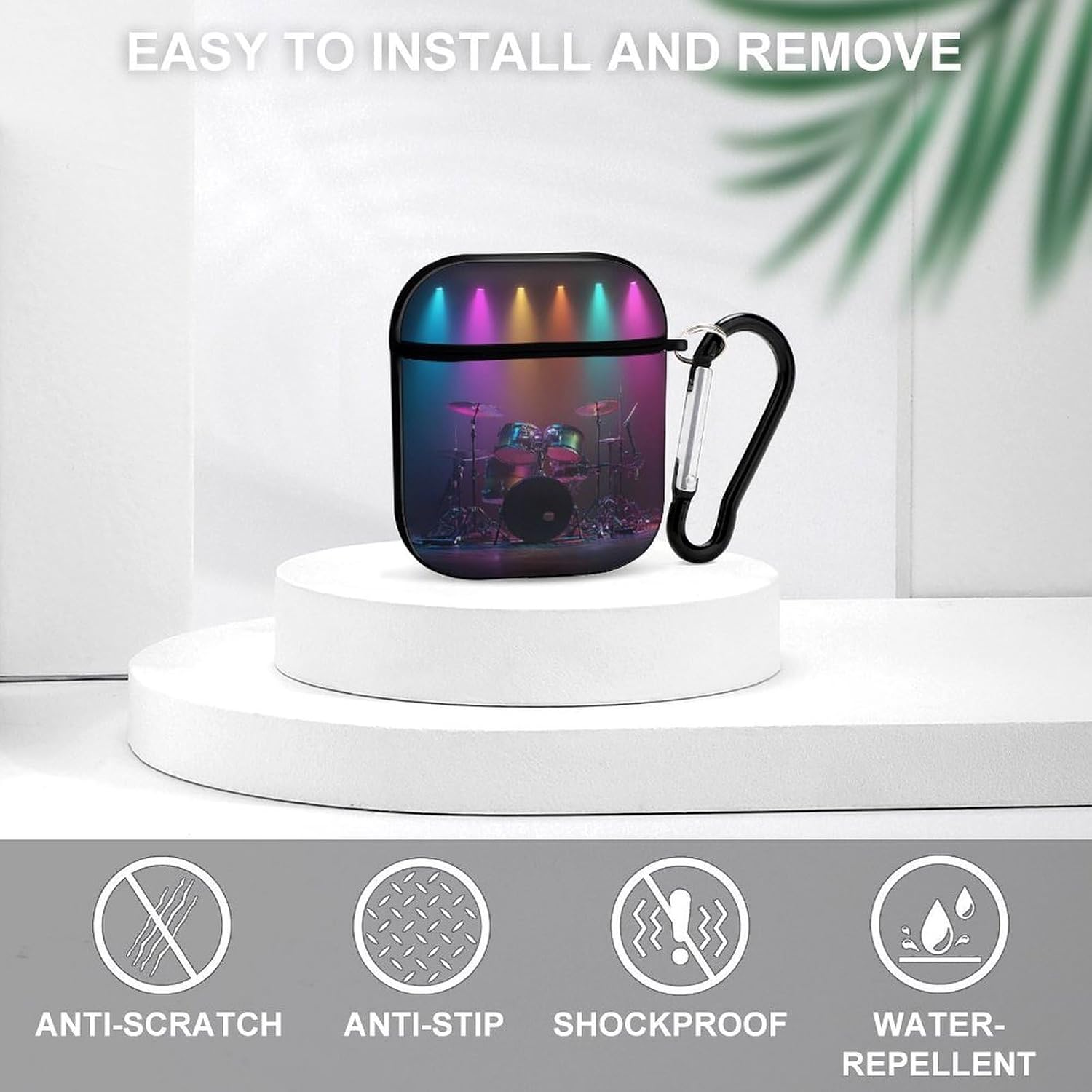 Drum Kit Music Colorful Earbud Case Headphone Bag Hard Earphone Cover Protective Shell Compatible with Airpods 1/Airpods 2 image 3
