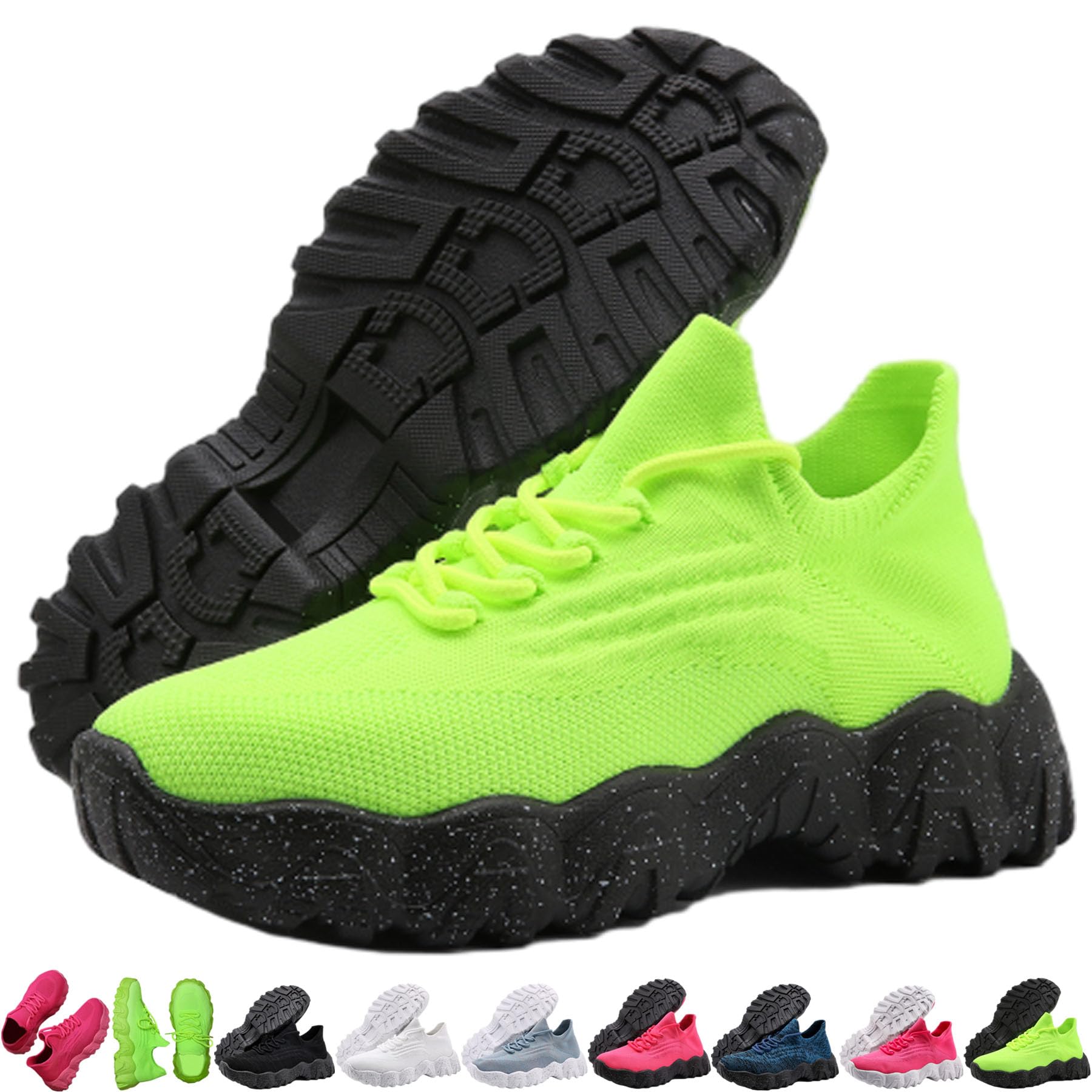 Damskie buty do biegania, lekkie sznurowane trampki z siateczką, wygodne, oddychające, po prostu przytulne, outdoorowe, na co dzień, sportowe, Czarny/zielony, 41 EU
