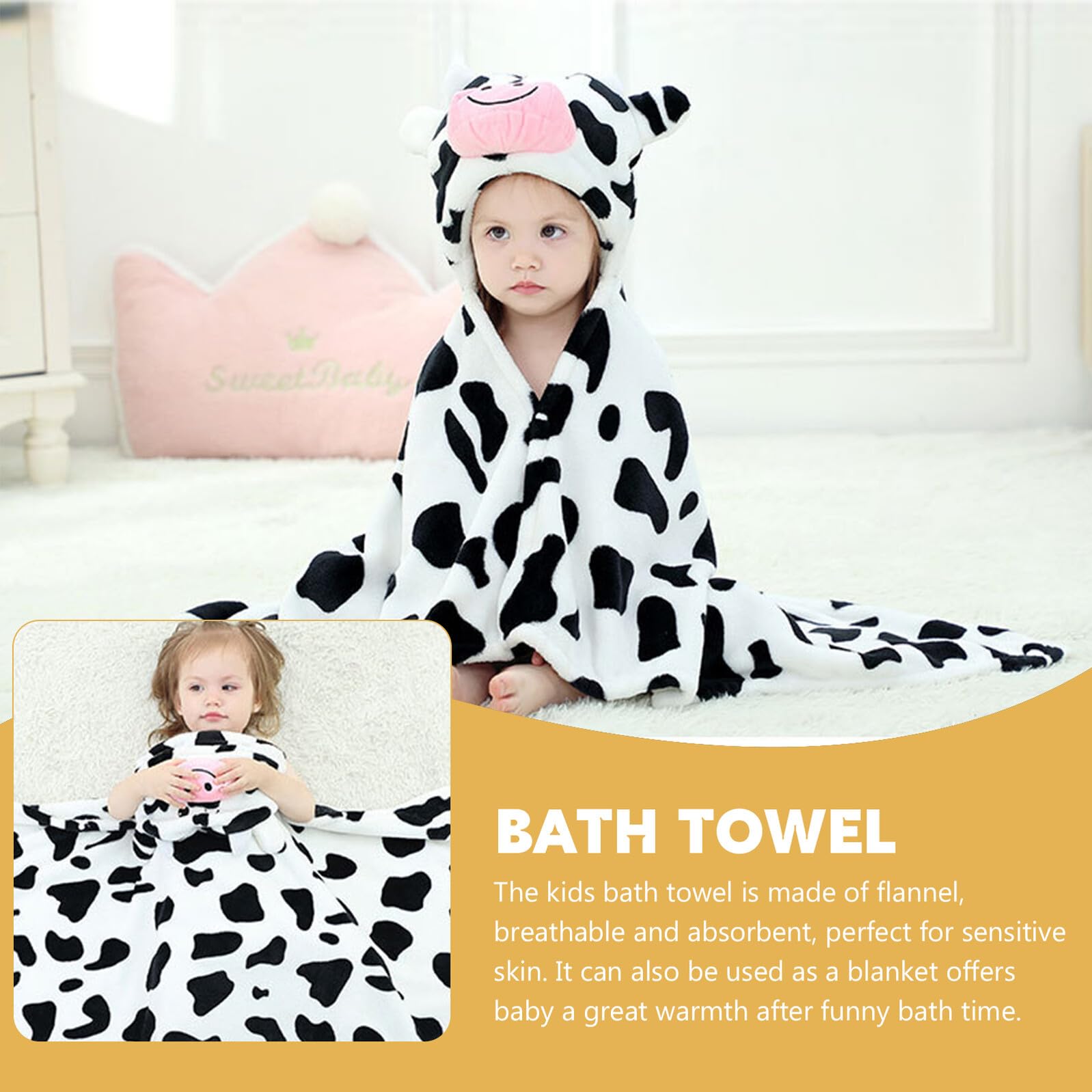 LIFKOME Kapuzenhandtuch aus Flanell, Schwarz, 70x100cm, Babybadetuch | Neugeborene und Kinder, Cartoon Druck, nicht Reizend, Geschenk zur Babyparty