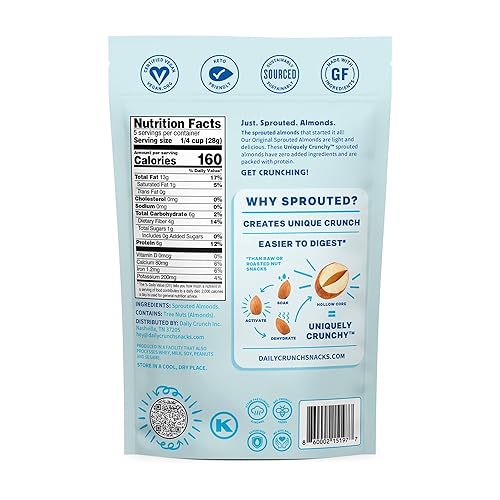 Miniatura 2 de Daily Crunch Almendras germinadas bolsas resellables de 5 onzas germinadas originales paquete de 2  germinadas y deshidratadas para un bocadillo