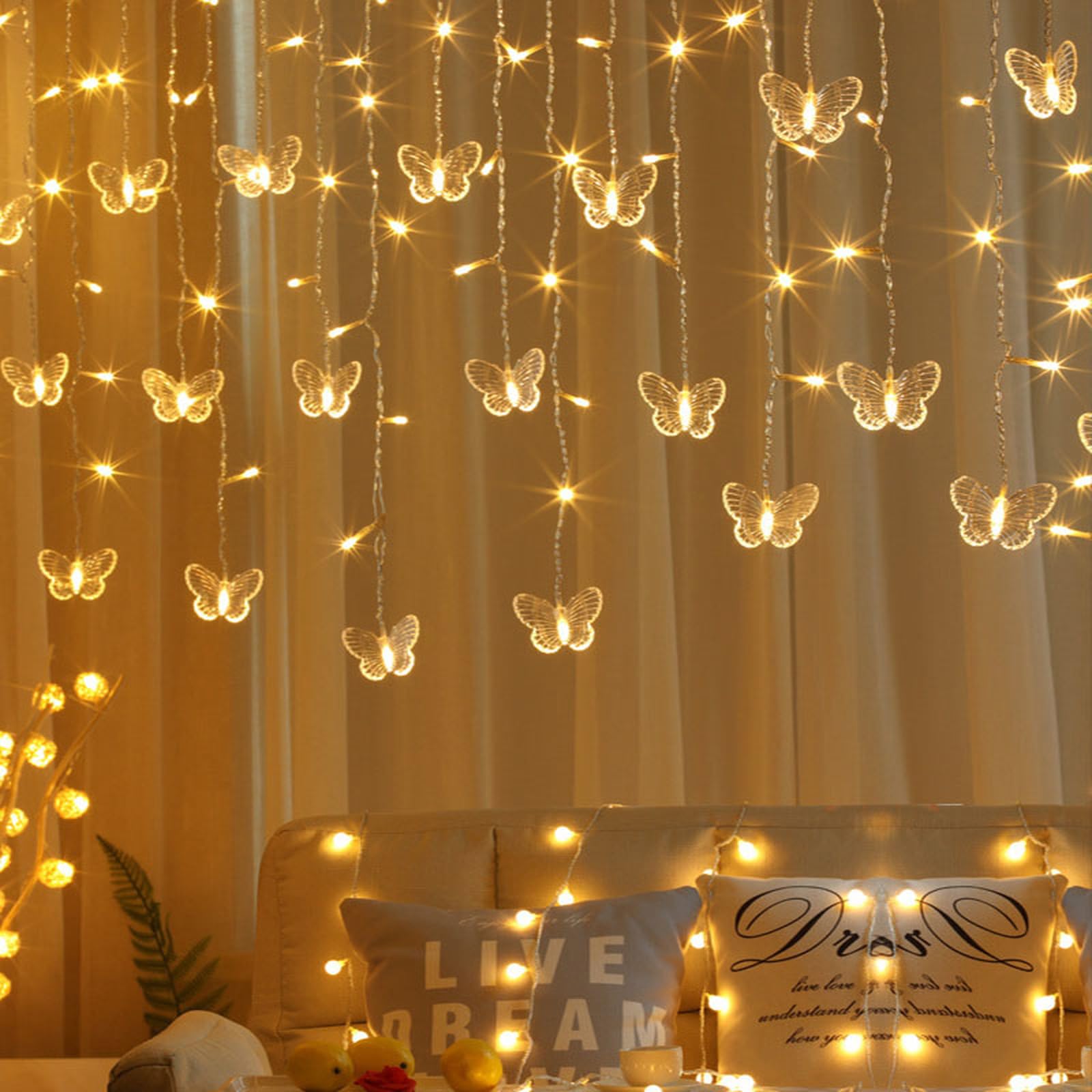 Lumière de Rideau Papillon LED USB 4.5m pour Fenêtre et Chambre