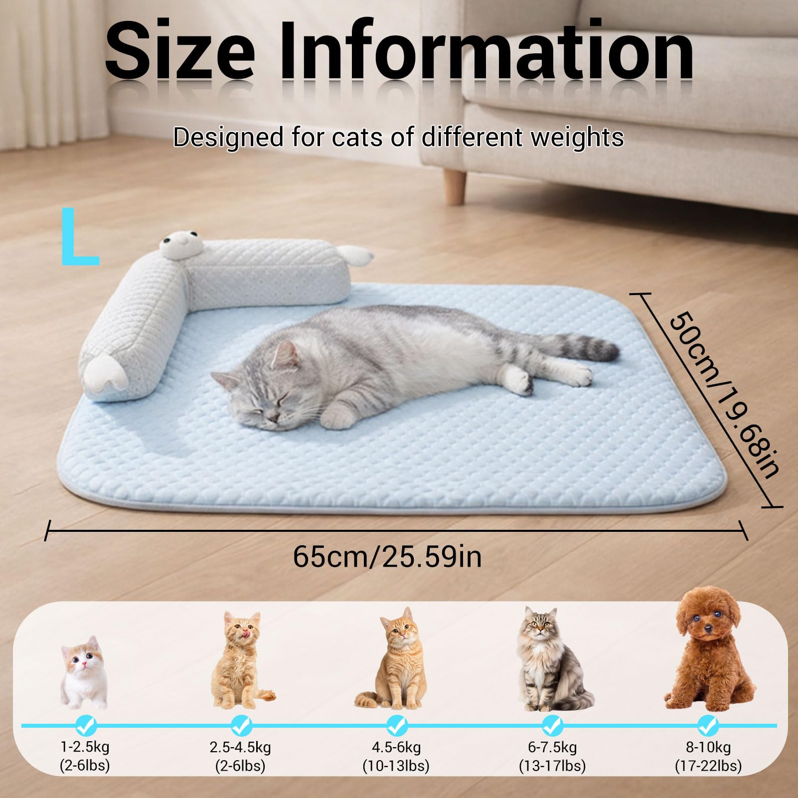 Tapis rafraîchissant pour chiens et chats - Lit lavable avec oreiller en forme de U - Tapis rafraîchissant pour chiens et chats (65 x 50 cm)